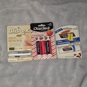 Lip Balm Lot of 3 - ChapStick Strawberry 3pk, Palmer's Cocoa Butter SPF15,...